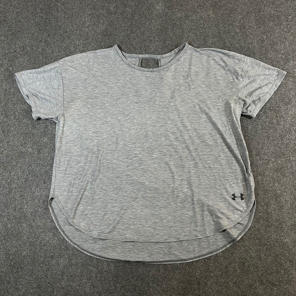 Under Armour HeatGear Gray Heathered Keyhole Back Loose Fit T-Shirt Large